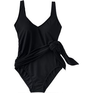 Land's End Plus Size one piece swimsuit slender fabric fauxkini black size 14 DD